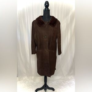 Vintage 50’s Chocolate Brown Suede and Fur Car Coat; Sz. L. Glamorous Hollywood